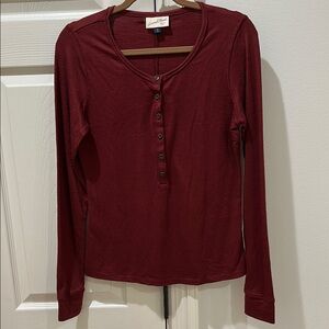 Women's Burgundy Button-Up Top